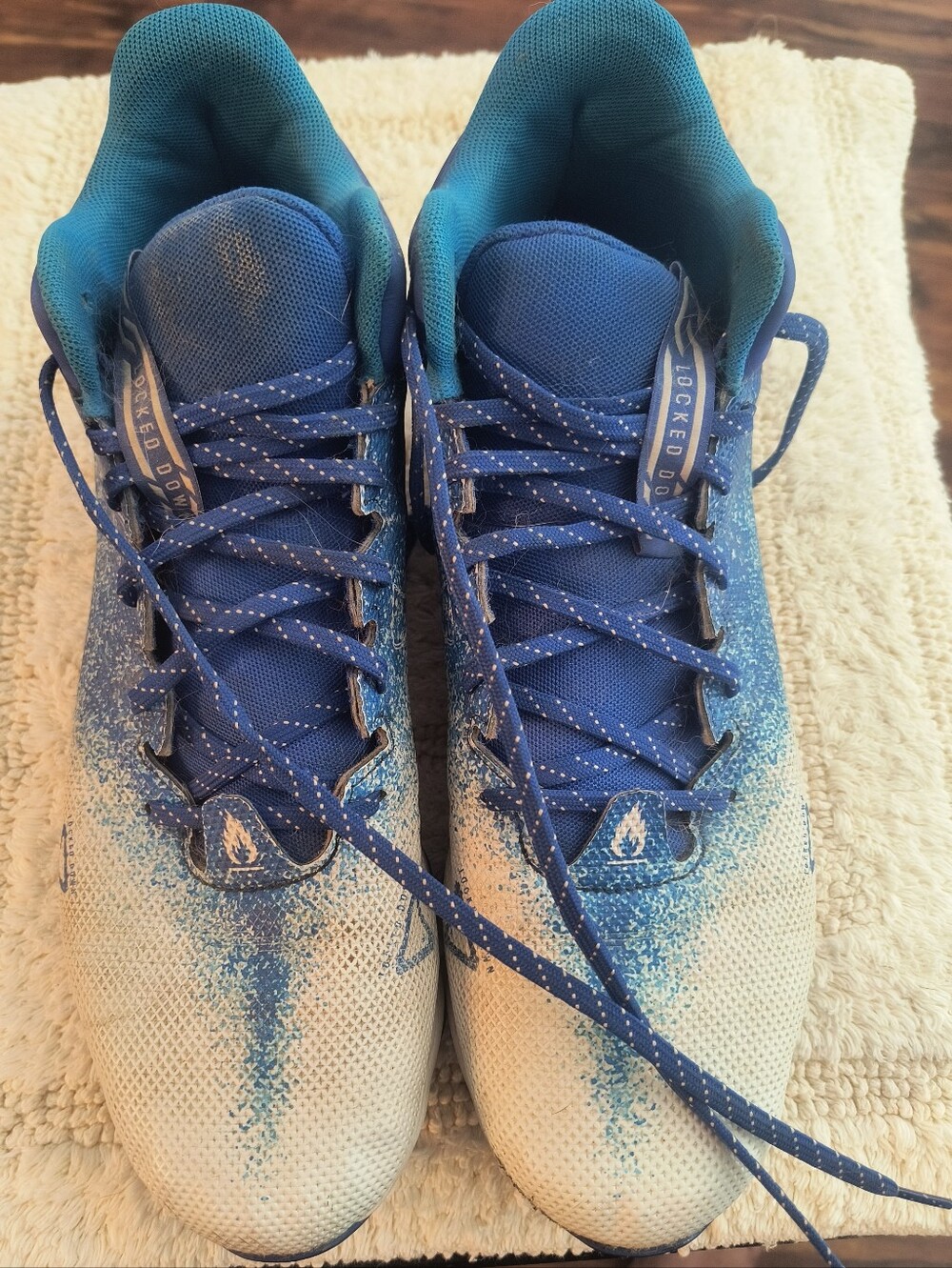 Under Armour Blue and White Cleats Size 13